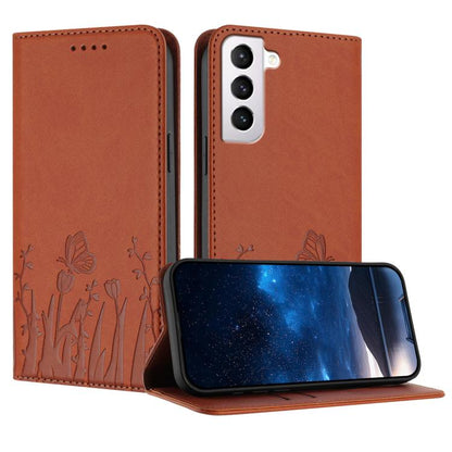 Tulips Butterfly Pattern Magnetic Vegan Leather Phone Case, For Samsung Galaxy S21 FE 5G, For Samsung Galaxy S21 5G, For Samsung Galaxy S21+ 5G, For Samsung Galaxy S21 Ultra 5G