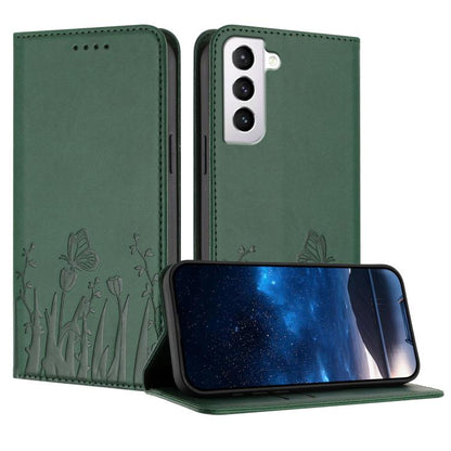 Tulips Butterfly Pattern Magnetic Vegan Leather Phone Case, For Samsung Galaxy S21 FE 5G, For Samsung Galaxy S21 5G, For Samsung Galaxy S21+ 5G, For Samsung Galaxy S21 Ultra 5G