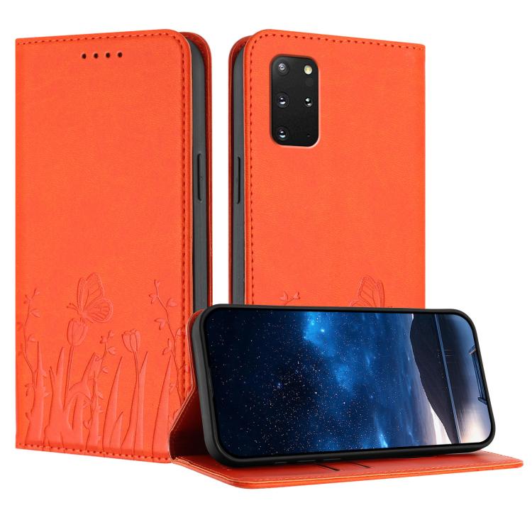 Tulips Butterfly Pattern Magnetic Vegan Leather Phone Case, For Samsung Galaxy S20+