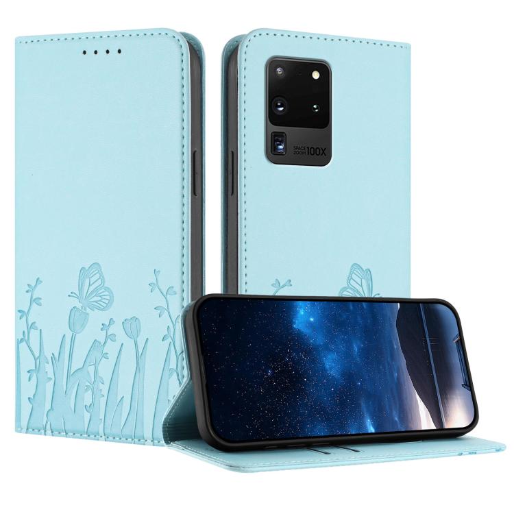 Tulips Butterfly Pattern Magnetic Vegan Leather Phone Case, For Samsung Galaxy Note20 Ultra, For Samsung Galaxy Note20, For Samsung Galaxy S20 Ultra, For Samsung Galaxy S20