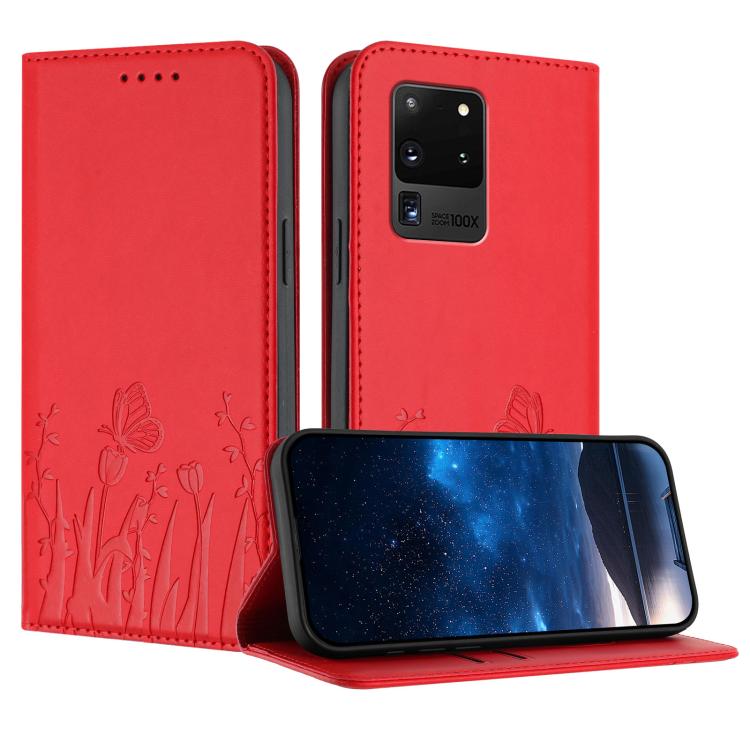 Tulips Butterfly Pattern Magnetic Vegan Leather Phone Case, For Samsung Galaxy Note20 Ultra, For Samsung Galaxy Note20, For Samsung Galaxy S20 Ultra, For Samsung Galaxy S20