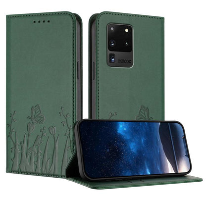 Tulips Butterfly Pattern Magnetic Vegan Leather Phone Case, For Samsung Galaxy Note20 Ultra, For Samsung Galaxy Note20, For Samsung Galaxy S20 Ultra, For Samsung Galaxy S20