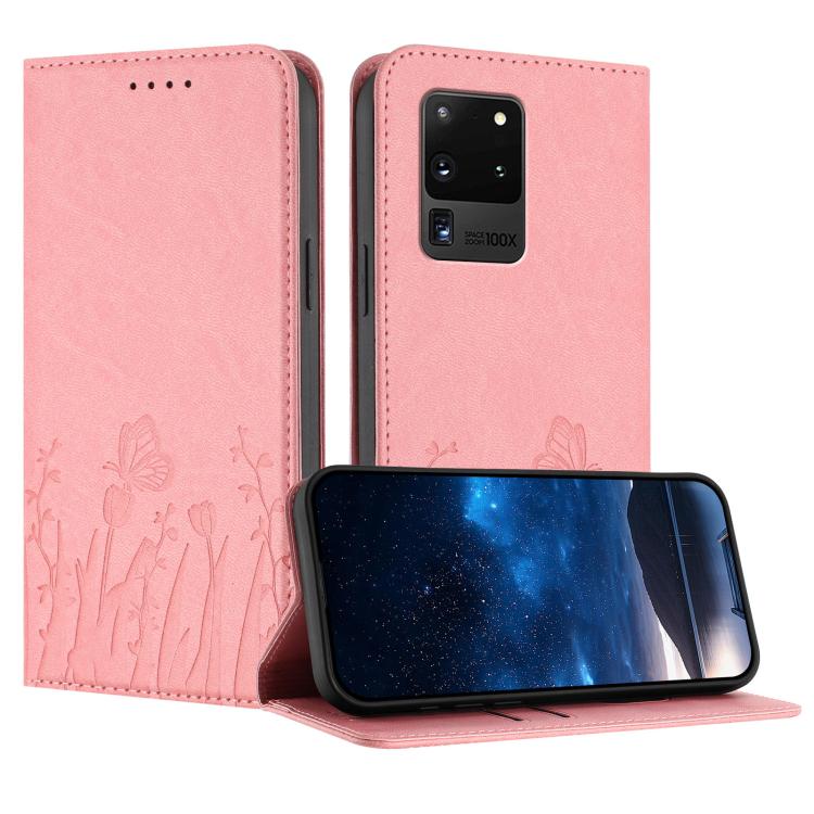 Tulips Butterfly Pattern Magnetic Vegan Leather Phone Case, For Samsung Galaxy Note20 Ultra, For Samsung Galaxy Note20, For Samsung Galaxy S20 Ultra, For Samsung Galaxy S20