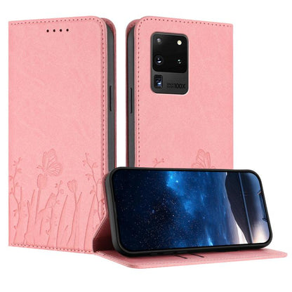 Tulips Butterfly Pattern Magnetic Vegan Leather Phone Case, For Samsung Galaxy Note20 Ultra, For Samsung Galaxy Note20, For Samsung Galaxy S20 Ultra, For Samsung Galaxy S20