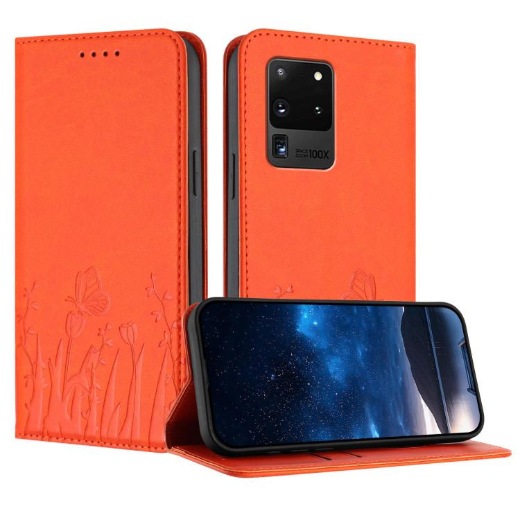 Tulips Butterfly Pattern Magnetic Vegan Leather Phone Case, For Samsung Galaxy Note20 Ultra, For Samsung Galaxy Note20, For Samsung Galaxy S20 Ultra, For Samsung Galaxy S20