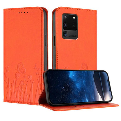 Tulips Butterfly Pattern Magnetic Vegan Leather Phone Case, For Samsung Galaxy Note20 Ultra, For Samsung Galaxy Note20, For Samsung Galaxy S20 Ultra, For Samsung Galaxy S20