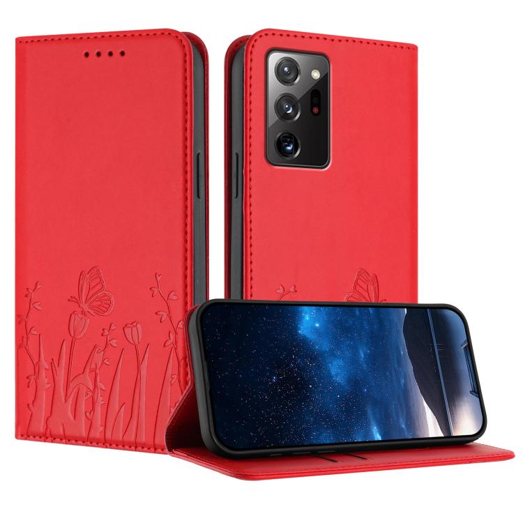 Tulips Butterfly Pattern Magnetic Vegan Leather Phone Case, For Samsung Galaxy Note20 Ultra, For Samsung Galaxy Note20, For Samsung Galaxy S20 Ultra, For Samsung Galaxy S20