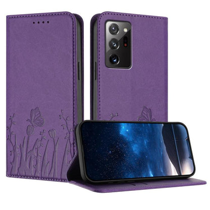 Tulips Butterfly Pattern Magnetic Vegan Leather Phone Case, For Samsung Galaxy Note20 Ultra, For Samsung Galaxy Note20, For Samsung Galaxy S20 Ultra, For Samsung Galaxy S20
