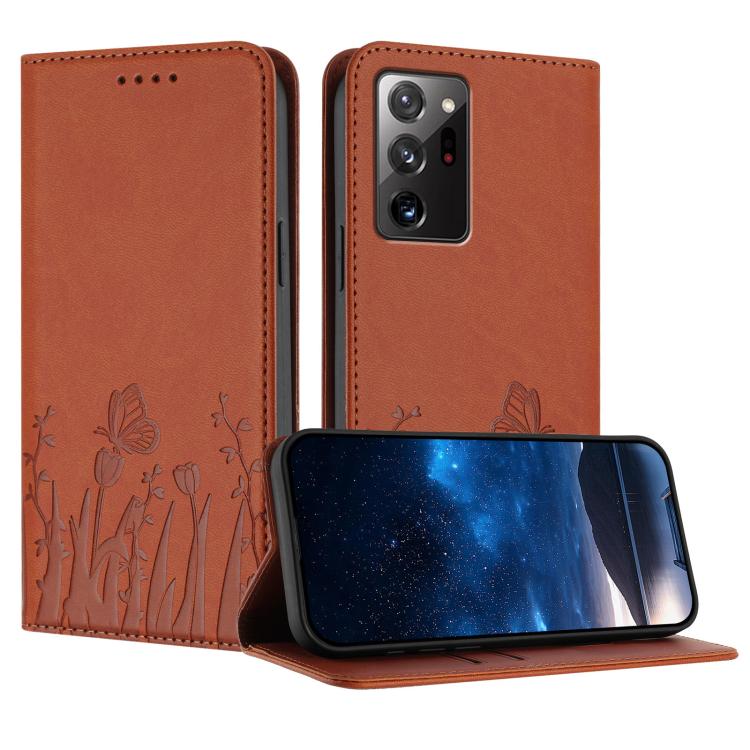 Tulips Butterfly Pattern Magnetic Vegan Leather Phone Case, For Samsung Galaxy Note20 Ultra, For Samsung Galaxy Note20, For Samsung Galaxy S20 Ultra, For Samsung Galaxy S20