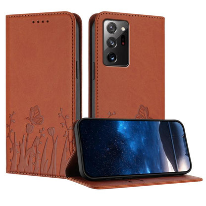 Tulips Butterfly Pattern Magnetic Vegan Leather Phone Case, For Samsung Galaxy Note20 Ultra, For Samsung Galaxy Note20, For Samsung Galaxy S20 Ultra, For Samsung Galaxy S20