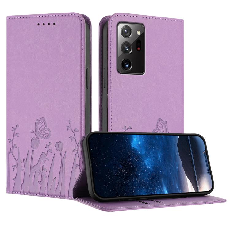 Tulips Butterfly Pattern Magnetic Vegan Leather Phone Case, For Samsung Galaxy Note20 Ultra, For Samsung Galaxy Note20, For Samsung Galaxy S20 Ultra, For Samsung Galaxy S20