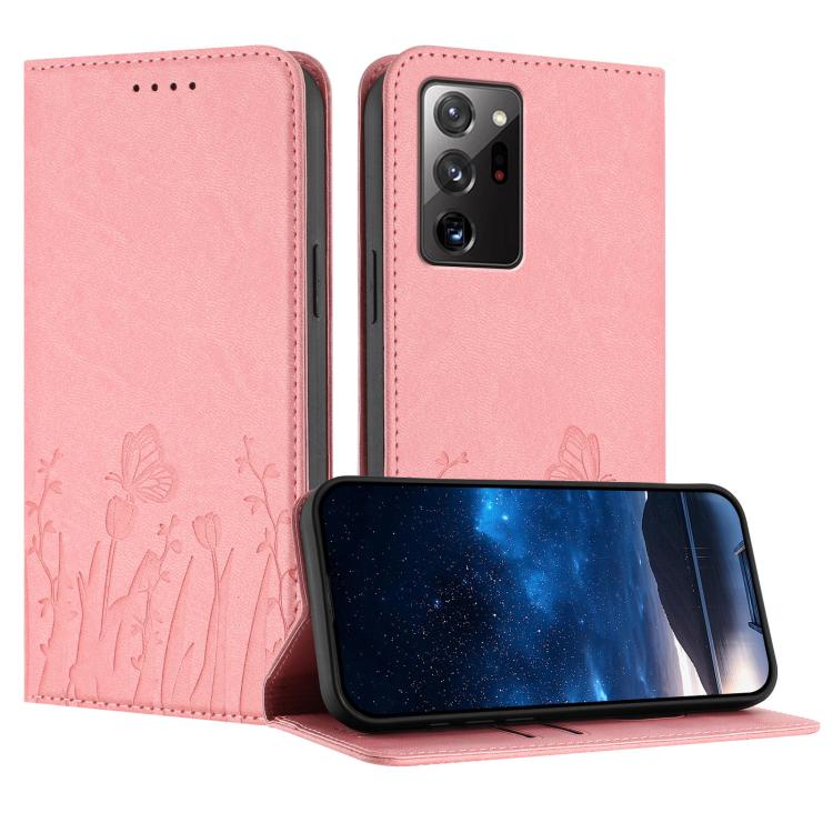Tulips Butterfly Pattern Magnetic Vegan Leather Phone Case, For Samsung Galaxy Note20 Ultra, For Samsung Galaxy Note20, For Samsung Galaxy S20 Ultra, For Samsung Galaxy S20