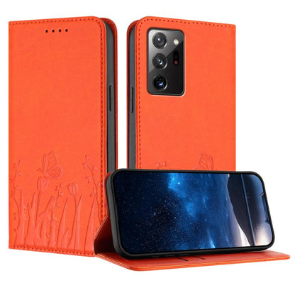 Tulips Butterfly Pattern Magnetic Vegan Leather Phone Case, For Samsung Galaxy Note20 Ultra, For Samsung Galaxy Note20, For Samsung Galaxy S20 Ultra, For Samsung Galaxy S20