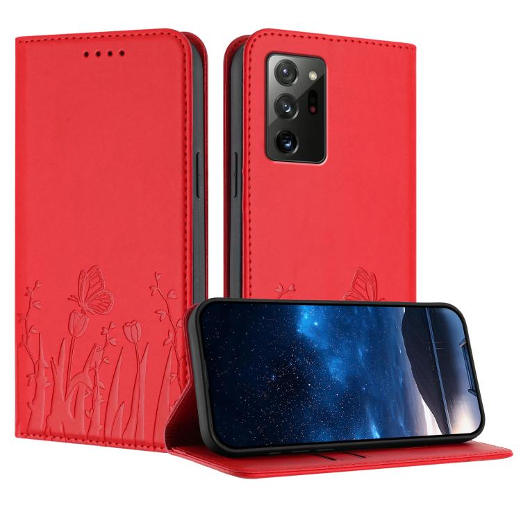 Tulips Butterfly Pattern Magnetic Vegan Leather Phone Case, For Samsung Galaxy Note20 Ultra, For Samsung Galaxy Note20, For Samsung Galaxy S20 Ultra, For Samsung Galaxy S20