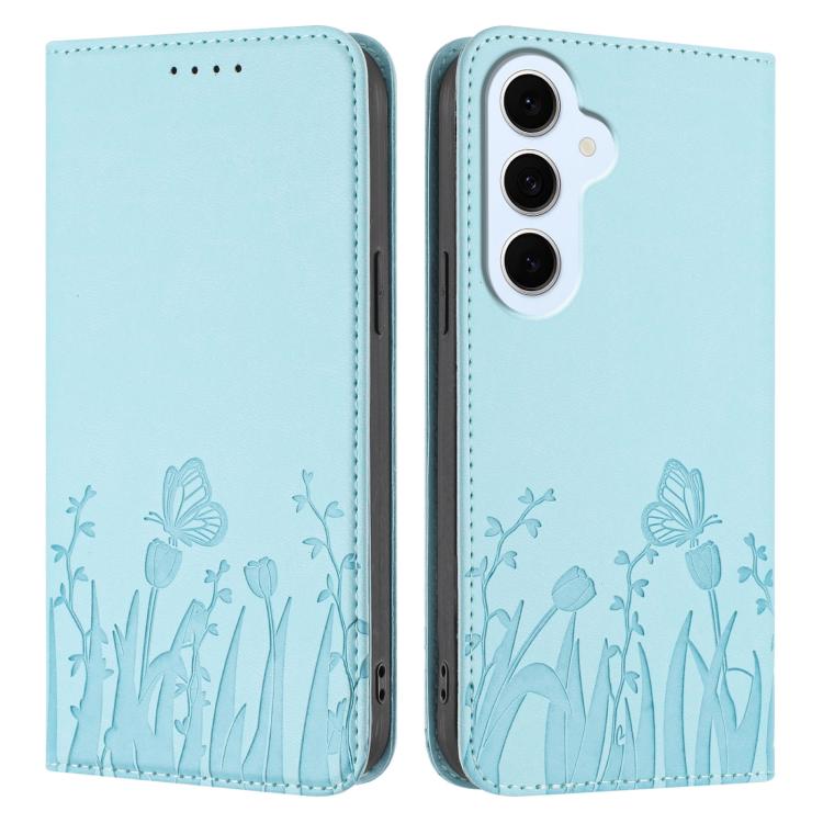 Tulips Butterfly Pattern Magnetic Vegan Leather Phone Case, For Galaxy S26 FE 5G, For Samsung Galaxy S26 Ultra 5G, For Samsung Galaxy S26 5G, For Samsung Galaxy S25 FE 5G