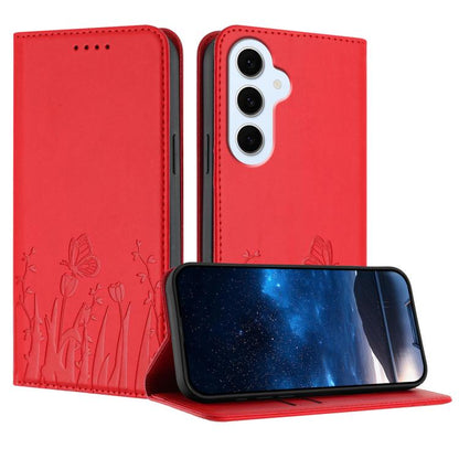 Tulips Butterfly Pattern Magnetic Vegan Leather Phone Case, For Galaxy S26 FE 5G, For Samsung Galaxy S26 Ultra 5G, For Samsung Galaxy S26 5G, For Samsung Galaxy S25 FE 5G
