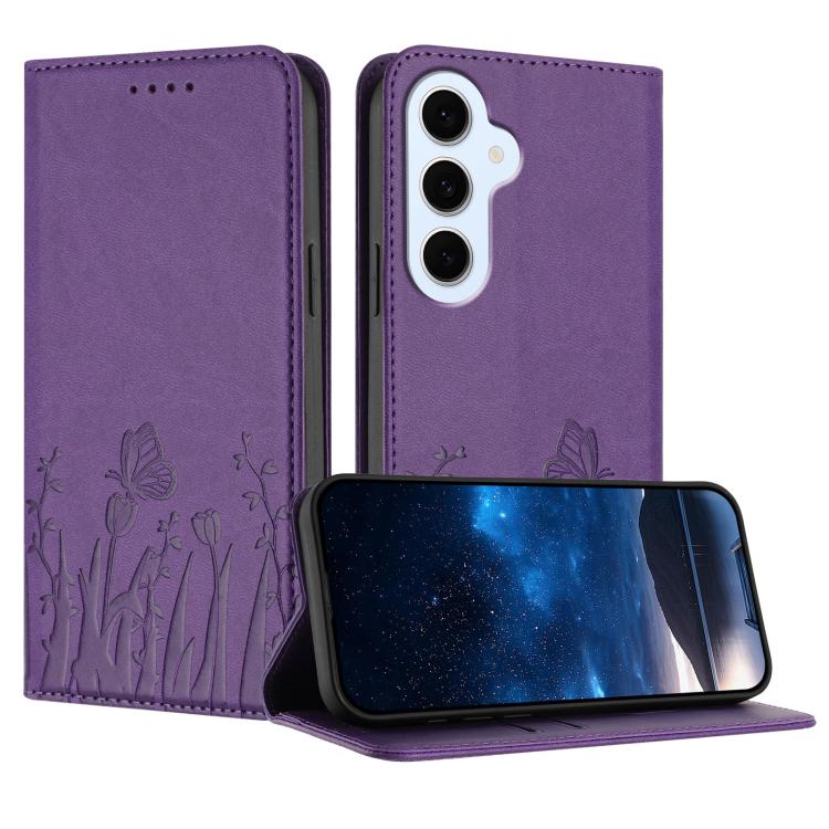 Tulips Butterfly Pattern Magnetic Vegan Leather Phone Case, For Galaxy S26 FE 5G, For Samsung Galaxy S26 Ultra 5G, For Samsung Galaxy S26 5G, For Samsung Galaxy S25 FE 5G