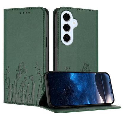 Tulips Butterfly Pattern Magnetic Vegan Leather Phone Case, For Galaxy S26 FE 5G, For Samsung Galaxy S26 Ultra 5G, For Samsung Galaxy S26 5G, For Samsung Galaxy S25 FE 5G