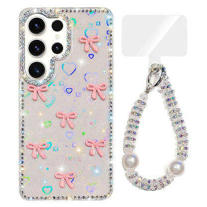 Sparkling IMD Colorful Bow Phone Case with Bracelet, For Samsung Galaxy S24 5G, For Samsung Galaxy S23 Ultra 5G