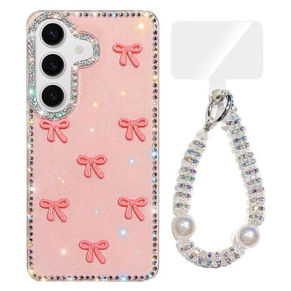 Sparkling IMD Colorful Bow Phone Case with Bracelet, For Samsung Galaxy S24 5G, For Samsung Galaxy S23 Ultra 5G