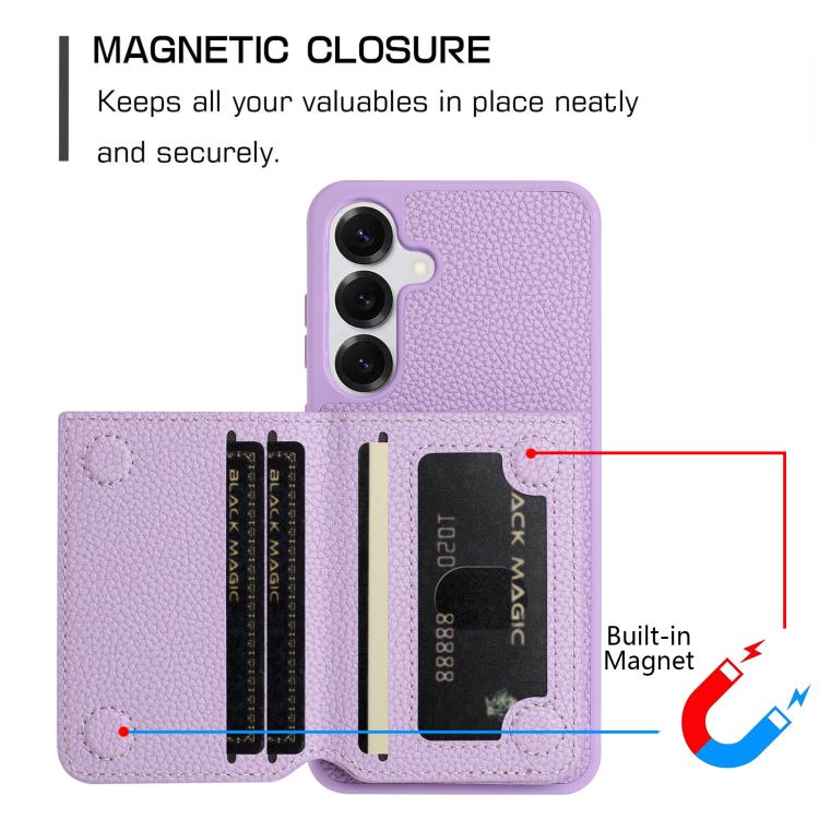 Litchi Pattern Magnetic Card Bag Holder Phone Case, For Samsung Galaxy S26+ 5G, For Samsung Galaxy S26 Ultra 5G, For Samsung Galaxy S26 5G, For Samsung Galaxy S25 FE 5G, For Samsung Galaxy S25 5G, For Samsung Galaxy S25+ 5G                             ...