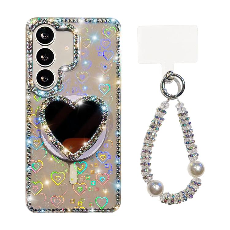 Sparkling IMD Heart-Shaped Mirror Magnetic Phone Case with Bracelet, For Samsung Galaxy S24+ 5G, For Samsung Galaxy S24 5G, For Samsung Galaxy S23 Ultra 5G
