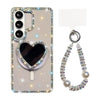 Sparkling IMD Heart-Shaped Mirror Magnetic Phone Case with Bracelet, For Samsung Galaxy S26+ 5G, For Samsung Galaxy S26 Ultra 5G, For Samsung Galaxy S26 5G, For Samsung Galaxy S25 5G, For Samsung Galaxy S25+ 5G, For Samsung Galaxy S25 Ultra 5G         ...