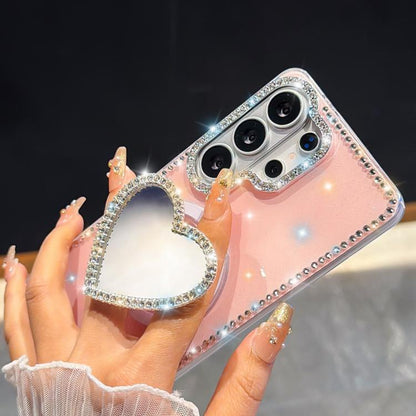 Sparkling IMD Heart-Shaped Mirror Magnetic Phone Case with Bracelet, For Samsung Galaxy S24+ 5G, For Samsung Galaxy S24 5G, For Samsung Galaxy S23 Ultra 5G