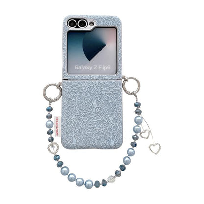 Dual Side Metal Hooks Lace Embossed Phone Case with Wrist Strap, For Samsung Galaxy Z Flip6/7 FE, For Samsung Galaxy Z Flip7 5G, For Samsung Galaxy Z Flip5