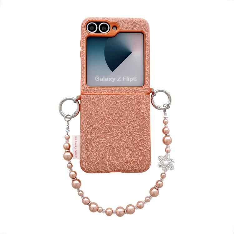Dual Side Metal Hooks Lace Embossed Phone Case with Wrist Strap, For Samsung Galaxy Z Flip6/7 FE, For Samsung Galaxy Z Flip7 5G, For Samsung Galaxy Z Flip5