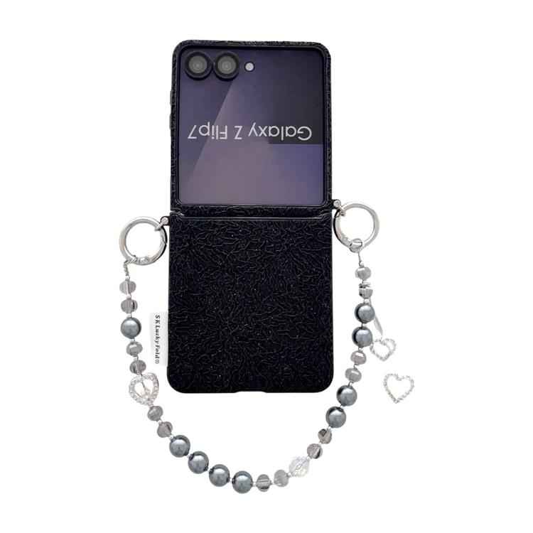 Dual Side Metal Hooks Lace Embossed Phone Case with Wrist Strap, For Samsung Galaxy Z Flip6/7 FE, For Samsung Galaxy Z Flip7 5G, For Samsung Galaxy Z Flip5