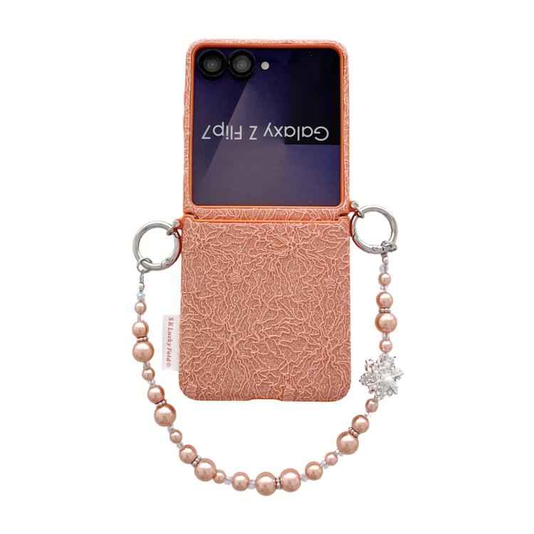 Dual Side Metal Hooks Lace Embossed Phone Case with Wrist Strap, For Samsung Galaxy Z Flip6/7 FE, For Samsung Galaxy Z Flip7 5G, For Samsung Galaxy Z Flip5