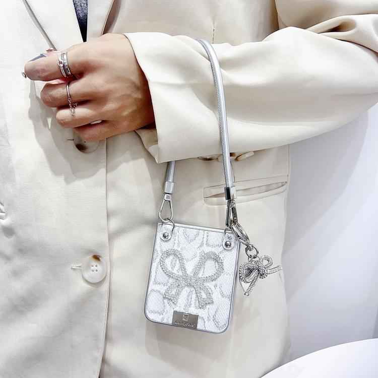 Scale Texture Bow Phone Case with Wrist Strap / Nameplate, For Samsung Galaxy Z Flip6/7 FE, For Samsung Galaxy Z Fold7 5G, For Samsung Galaxy Z Flip7 5G, For Samsung Galaxy Z Fold6, For Samsung Galaxy Z Fold5, For Samsung Galaxy Z Flip5