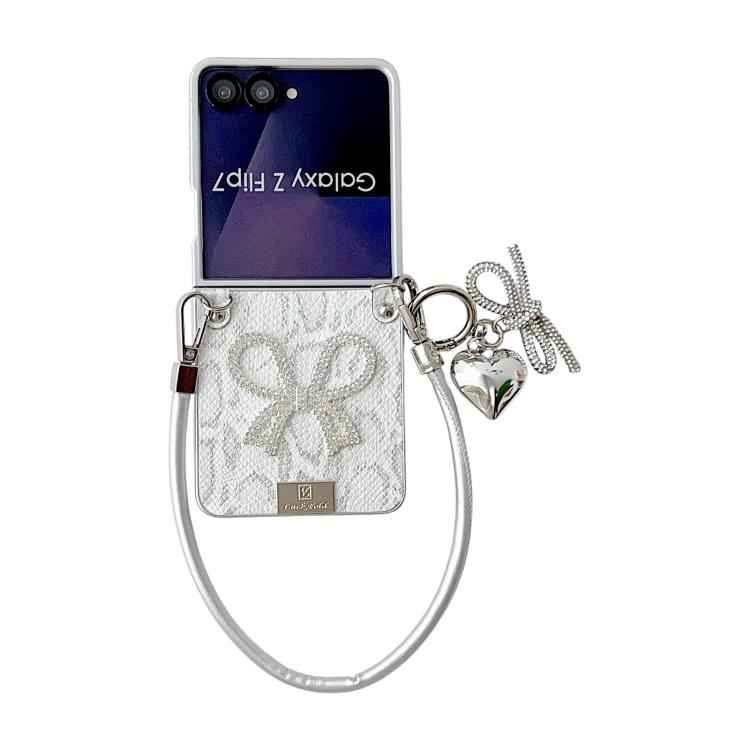 Scale Texture Bow Phone Case with Wrist Strap / Nameplate, For Samsung Galaxy Z Flip6/7 FE, For Samsung Galaxy Z Fold7 5G, For Samsung Galaxy Z Flip7 5G, For Samsung Galaxy Z Fold6, For Samsung Galaxy Z Fold5, For Samsung Galaxy Z Flip5