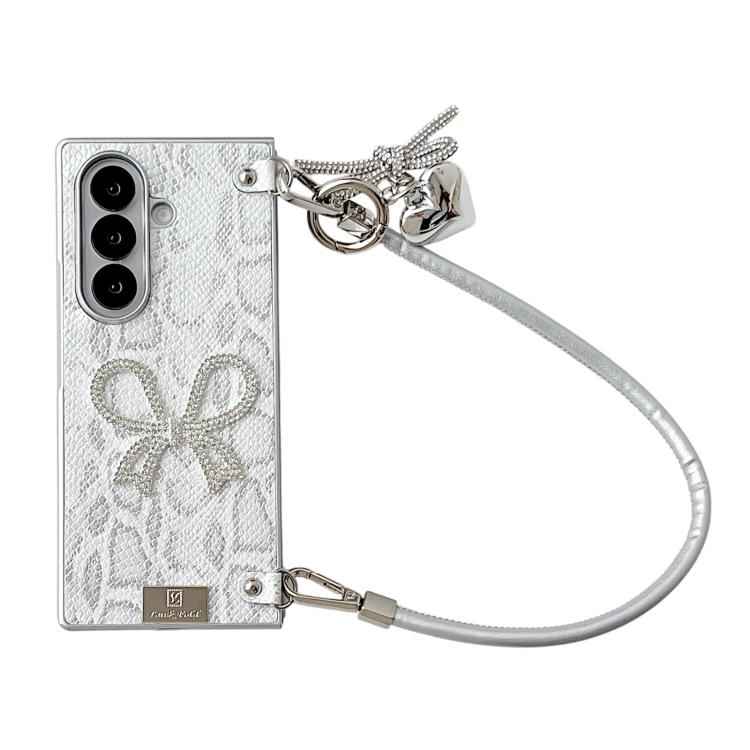 Scale Texture Bow Phone Case with Wrist Strap / Nameplate, For Samsung Galaxy Z Flip6/7 FE, For Samsung Galaxy Z Fold7 5G, For Samsung Galaxy Z Flip7 5G, For Samsung Galaxy Z Fold6, For Samsung Galaxy Z Fold5, For Samsung Galaxy Z Flip5