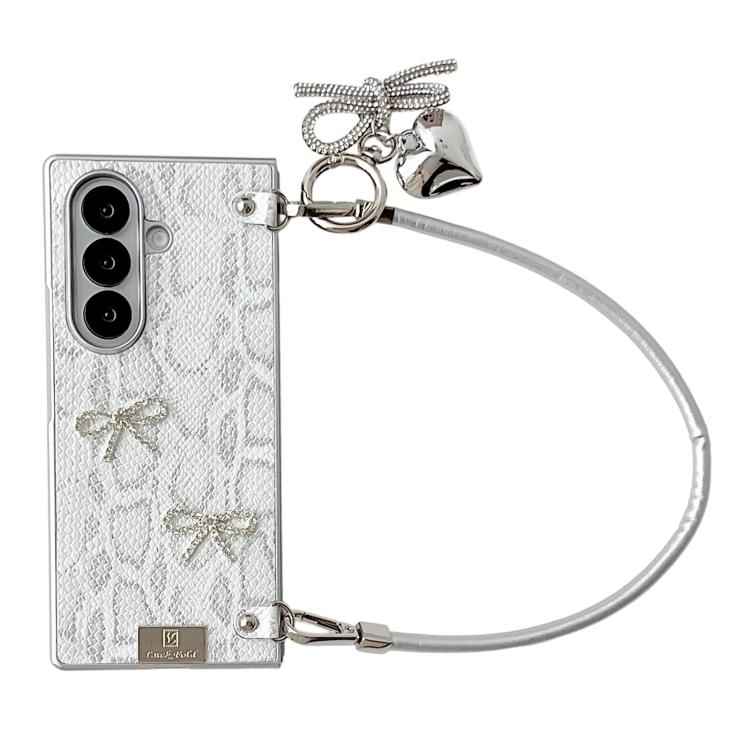 Scale Texture Bow Phone Case with Wrist Strap / Nameplate, For Samsung Galaxy Z Flip6/7 FE, For Samsung Galaxy Z Fold7 5G, For Samsung Galaxy Z Flip7 5G, For Samsung Galaxy Z Fold6, For Samsung Galaxy Z Fold5, For Samsung Galaxy Z Flip5
