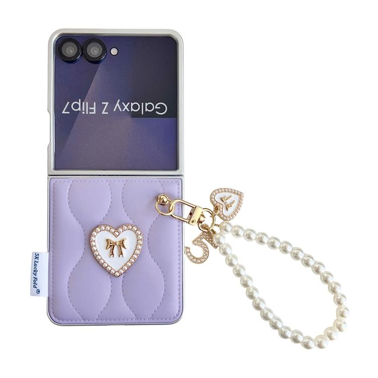 Puffer Jacket Texture 3D Heart Phone Case with Wrist Strap, For Samsung Galaxy Z Flip6/7 FE, For Samsung Galaxy Z Fold7 5G, For Samsung Galaxy Z Flip7 5G, For Samsung Galaxy Z Flip5