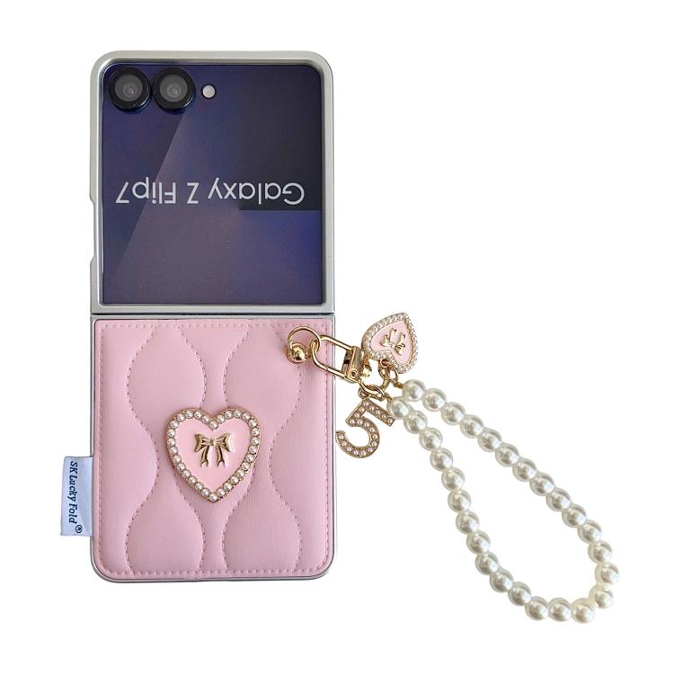 Puffer Jacket Texture 3D Heart Phone Case with Wrist Strap, For Samsung Galaxy Z Flip6/7 FE, For Samsung Galaxy Z Fold7 5G, For Samsung Galaxy Z Flip7 5G, For Samsung Galaxy Z Flip5