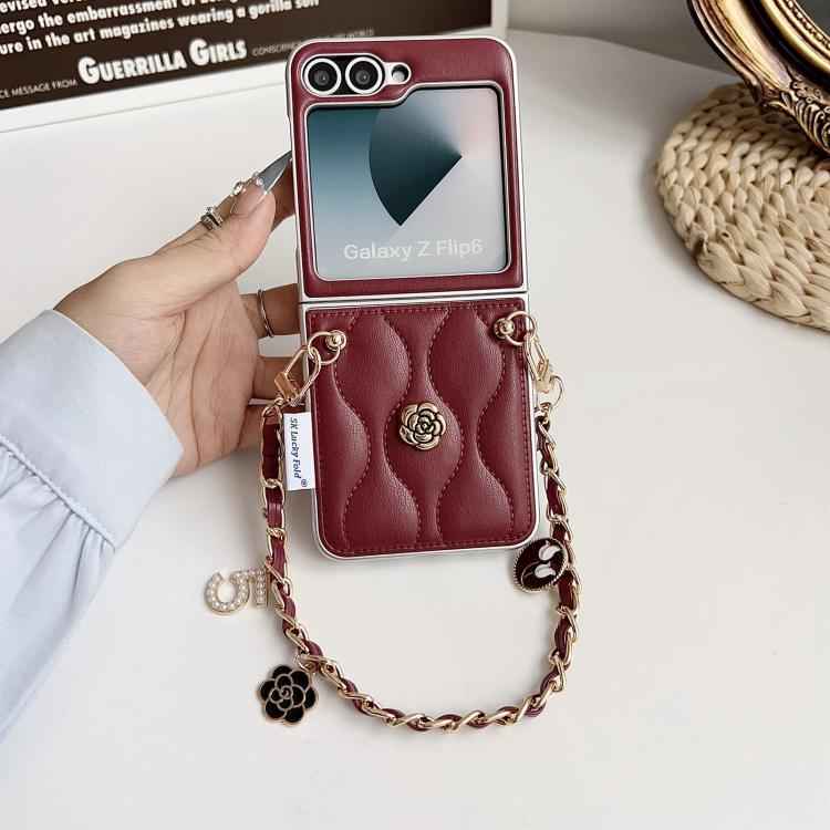 Puffer Jacket 3D Camellia Pattern Phone Case with Wrist Strap, For Samsung Galaxy Z Flip6/7 FE, For Samsung Galaxy Z Fold7 5G, For Samsung Galaxy Z Flip7 5G, For Samsung Galaxy Z Flip5