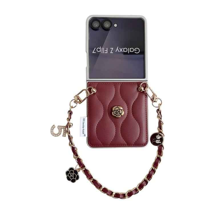 Puffer Jacket 3D Camellia Pattern Phone Case with Wrist Strap, For Samsung Galaxy Z Flip6/7 FE, For Samsung Galaxy Z Fold7 5G, For Samsung Galaxy Z Flip7 5G, For Samsung Galaxy Z Flip5