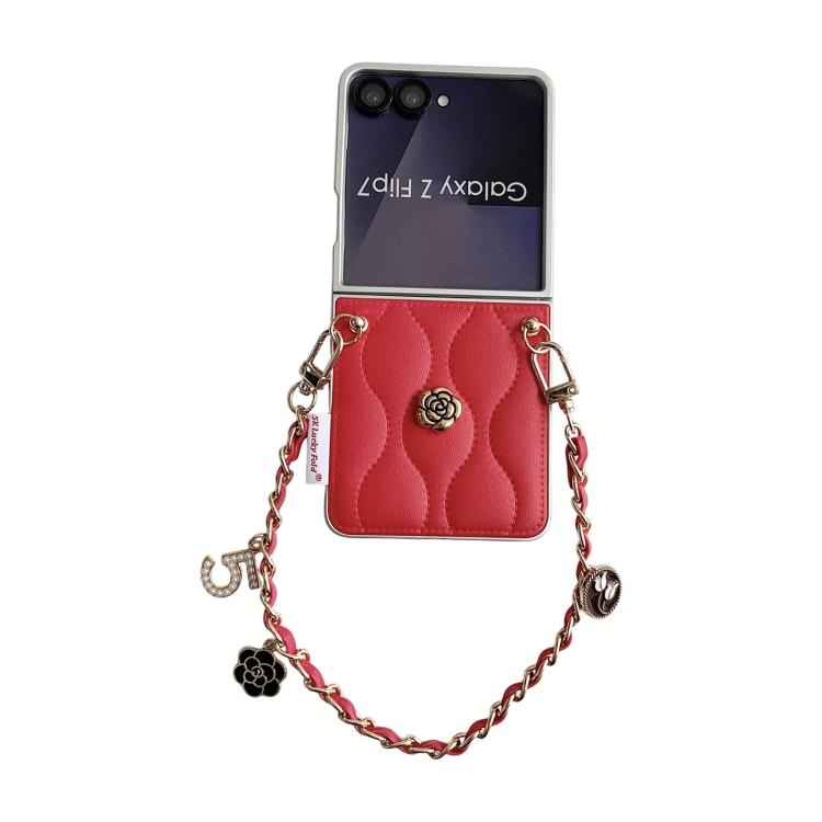 Puffer Jacket 3D Camellia Pattern Phone Case with Wrist Strap, For Samsung Galaxy Z Flip6/7 FE, For Samsung Galaxy Z Fold7 5G, For Samsung Galaxy Z Flip7 5G, For Samsung Galaxy Z Flip5