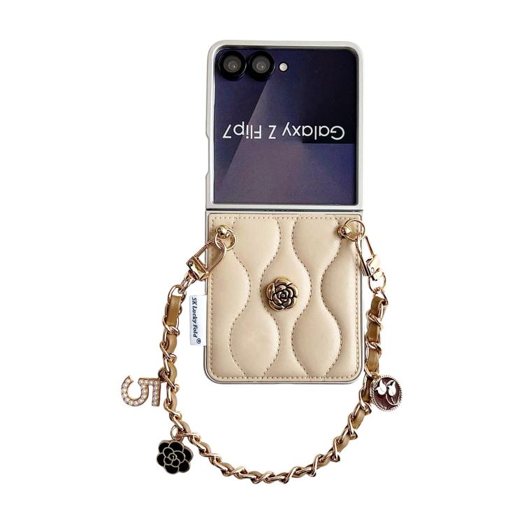 Puffer Jacket 3D Camellia Pattern Phone Case with Wrist Strap, For Samsung Galaxy Z Flip6/7 FE, For Samsung Galaxy Z Fold7 5G, For Samsung Galaxy Z Flip7 5G, For Samsung Galaxy Z Flip5
