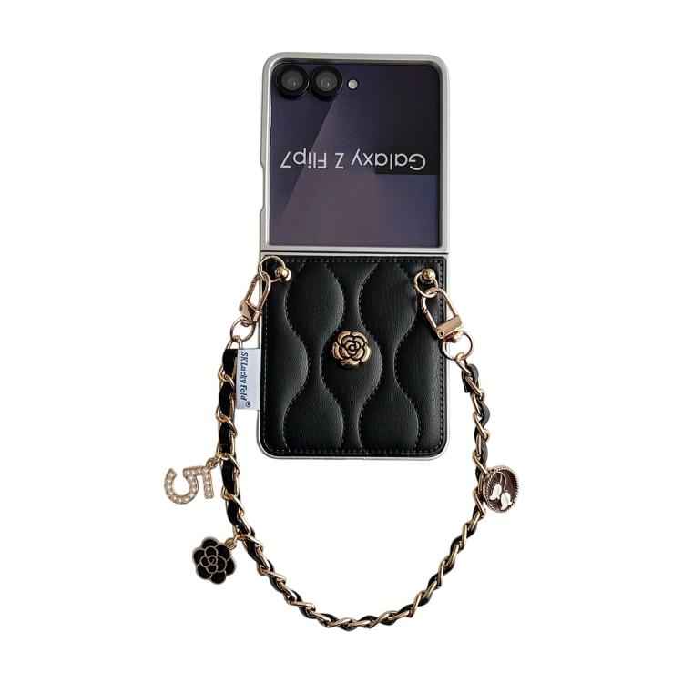 Puffer Jacket 3D Camellia Pattern Phone Case with Wrist Strap, For Samsung Galaxy Z Flip6/7 FE, For Samsung Galaxy Z Fold7 5G, For Samsung Galaxy Z Flip7 5G, For Samsung Galaxy Z Flip5