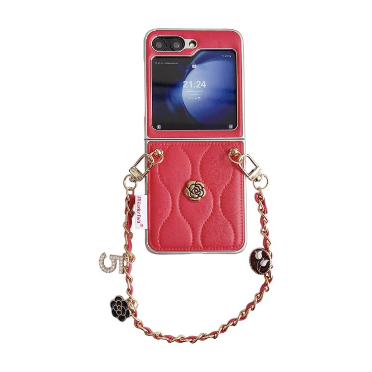 Puffer Jacket 3D Camellia Pattern Phone Case with Wrist Strap, For Samsung Galaxy Z Flip6/7 FE, For Samsung Galaxy Z Fold7 5G, For Samsung Galaxy Z Flip7 5G, For Samsung Galaxy Z Flip5
