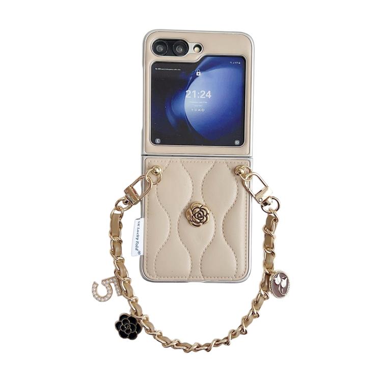 Puffer Jacket 3D Camellia Pattern Phone Case with Wrist Strap, For Samsung Galaxy Z Flip6/7 FE, For Samsung Galaxy Z Fold7 5G, For Samsung Galaxy Z Flip7 5G, For Samsung Galaxy Z Flip5