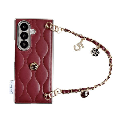 Puffer Jacket 3D Camellia Pattern Phone Case with Wrist Strap, For Samsung Galaxy Z Flip6/7 FE, For Samsung Galaxy Z Fold7 5G, For Samsung Galaxy Z Flip7 5G, For Samsung Galaxy Z Flip5