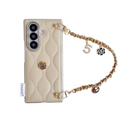 Puffer Jacket 3D Camellia Pattern Phone Case with Wrist Strap, For Samsung Galaxy Z Flip6/7 FE, For Samsung Galaxy Z Fold7 5G, For Samsung Galaxy Z Flip7 5G, For Samsung Galaxy Z Flip5