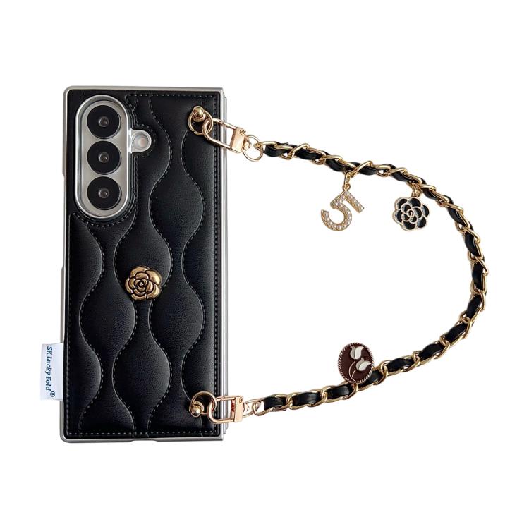 Puffer Jacket 3D Camellia Pattern Phone Case with Wrist Strap, For Samsung Galaxy Z Flip6/7 FE, For Samsung Galaxy Z Fold7 5G, For Samsung Galaxy Z Flip7 5G, For Samsung Galaxy Z Flip5