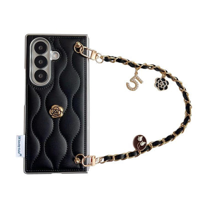 Puffer Jacket 3D Camellia Pattern Phone Case with Wrist Strap, For Samsung Galaxy Z Flip6/7 FE, For Samsung Galaxy Z Fold7 5G, For Samsung Galaxy Z Flip7 5G, For Samsung Galaxy Z Flip5