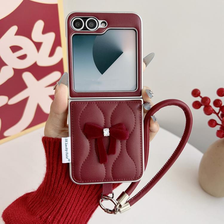 Puffer Jacket Bow Phone Case with  Wrist Strap, For Samsung Galaxy Z Flip6/7 FE, For Samsung Galaxy Z Fold7 5G, For Samsung Galaxy Z Flip7 5G, For Samsung Galaxy Z Flip5